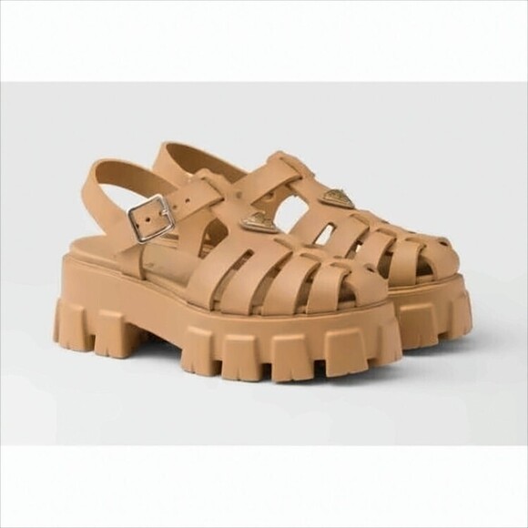 Prada Cage-Design Chunky Platform Sandals In Spider Rubber - NWT